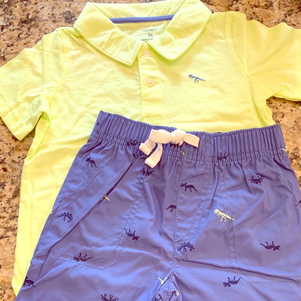 Carters Neon Green Dinosaur Set 3T